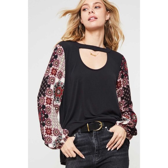 Promesa Tops - Promesa Floral Print Sleeve Knit Top
